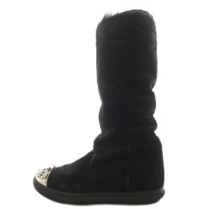 miumiu ムートンブーツ ロングブーツ ビジュー ボア スエード 37 黒 ブラック 5W9461 /AN18