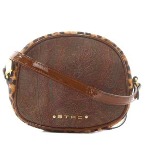 ショルダーバッグ ラウンド レオパード ヒョウ柄 ペイズリー ハラコ PVC 茶 ブラウン /AN10