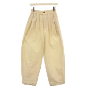 コットンナイロンタックパンツ スラックス イージー ウエストゴム ストレッチ 無地 F ベージュ タグ付き