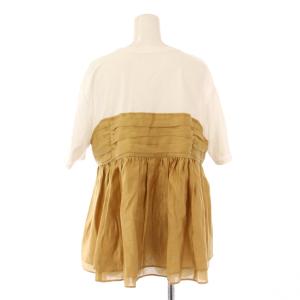 23区 25SS オーガンジービスチェコンビカットソー 半袖 クルーネック ストレッチ 切替 38 茶 ブラウン