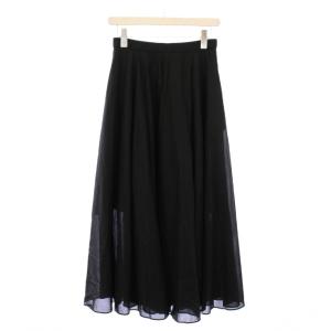 24SS チンツオーガンジーサーキュラースカート フレア ギャザー マキシ ロング ワンカラー 38 黒