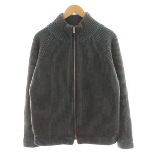 ニットジャケット ジップアップ ストライプ ウール カシミヤ混 50 青 ブルー 茶 ブラウン 0343-00-43018