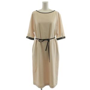 ワンピース ミモレ ロング 5分袖 38 ベージュ 黒 ブラック 20040140824010 /AN53