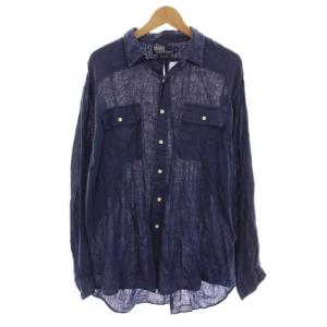 WHITFIELD 長袖 シャツ リネン XL 紺 ネイビー /YM