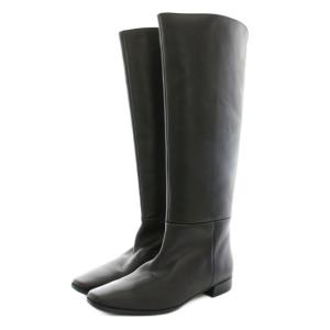 ミサ MISSA ブーツ ロング スクエアトゥ ローヒール レザー 37 黒 ブラック /YT