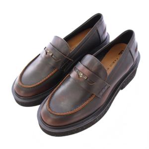 ペニーローファー 厚底 チャンキーヒール レザー バイカラー 36 茶 ブラウン 黒 ブラック /BB