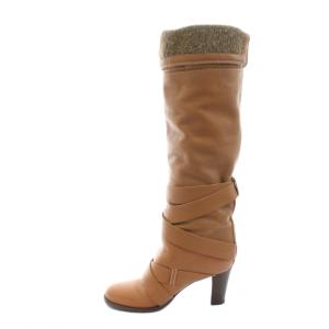 Chloe ロングブーツ レザー ベルト チャンキーヒール 36 茶 ブラウン CH15008 /KU