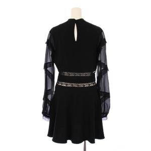 miumiu フレアワンピース ミニ丈 長袖 シアー シースルー レース 切替 ストレッチ 40 黒 ブラック /BB
