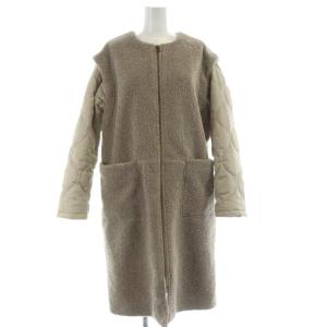 コート ベージュ ボア素材 キルティング袖 ノーカラー /NS