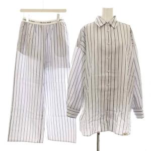 25SS ストライプロングパンツ ロングシャツ セットアップ ルームウェア パジャマ F グレー PWFT251255