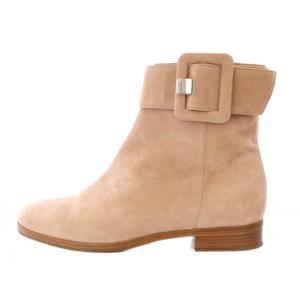 ショートブーツ ラウンドトゥ ローヒール ベルト スエード ワンカラー 37 ピンク /BB