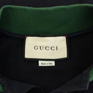 GUCCI コットンポロストレッチコットンピケ ポロシャツ 半袖 鹿の子 シェリーライン GG柄ボタン XL 紺 ネイビー