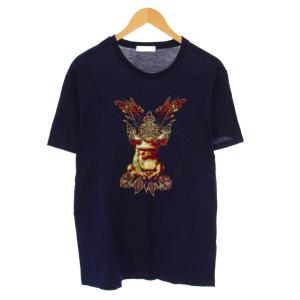 Tシャツ 半袖 クルーネック ストレッチ かえるモチーフ カエルモチーフ M 紺 ネイビー /BB
