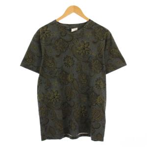 Tシャツ 半袖 クルーネック ストレッチ ペイズリー柄 M カーキ 緑 グリーン /BB