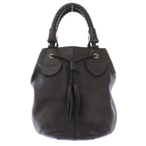 ハンドバッグ レザー タッセル ワンカラー 牛革 黒 ブラック /BB