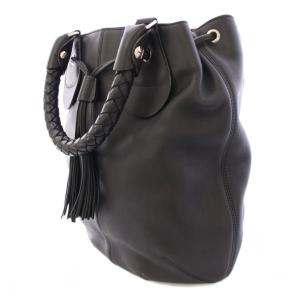 HIROFU ハンドバッグ レザー タッセル ワンカラー 牛革 黒 ブラック /BB