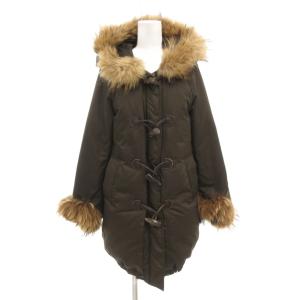 ダウンコート 36 裾ドロスト トグルボタン フェイクファー フード ミドル ハーフ丈 カーキ /AE