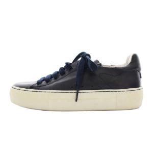 NAVY レザー スニーカー ローカット シューズ 37 紺 /YM