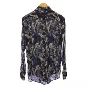 ETRO カジュアルシャツ 長袖 レギュラーカラー 総柄 麻 リネン混 紺 ネイビー /BB