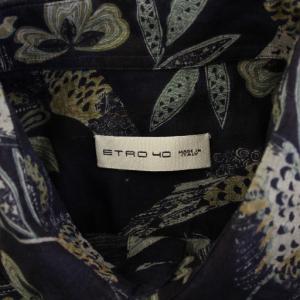ETRO カジュアルシャツ 長袖 レギュラーカラー 総柄 麻 リネン混 紺 ネイビー /BB