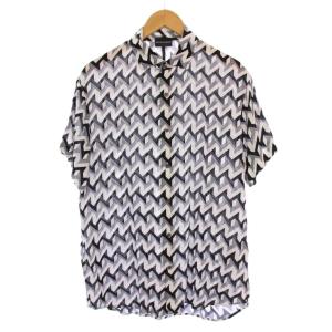 OVER FIT カジュアルシャツ 半袖 レギュラーカラー 総柄 M 黒 ブラック グレー 白 ホワイト