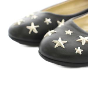 JIMMY CHOO スタースタッズパンプス フラットシューズ レザー 37 黒 ブラック シルバーカラー /YT