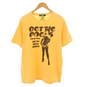 Bettie Page ベティペイジ Tシャツ 半袖 クルーネック ロゴ プリント L 黄色 イエロー