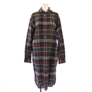 シャツワンピース ミモレ ロング 長袖 レギュラーカラー ロゴ 刺繍 チェック柄 2 マルチカラー /BB