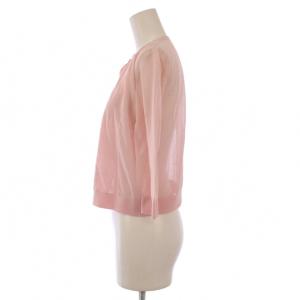 AKRIS ニットカーディガン 七分袖 クルーネック シアー シースルー 薄手 I40 ピンク /BB