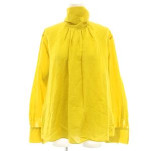 22AW コットンシルクサテンバックボウタイブラウス シャツ プルオーバー 長袖 絹混 36 黄色 イエロー
