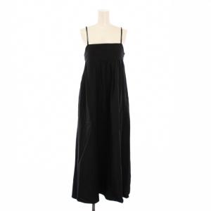 ナイロンコットンギャザーキャミワンピース フレア マキシ ロング ストレッチ 無地 M 黒 ブラック 1626-242-4200