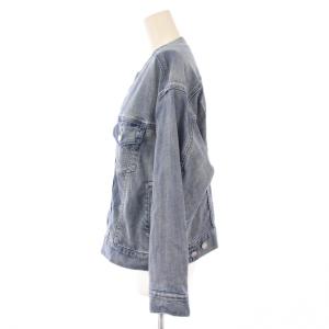 自由区 デニムジャケット Gジャン ジージャン ノーカラー アウター ショート丈 ストレッチ 38 水色 ライトブルー