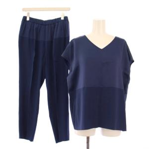 セットアップ カットソー フレンチスリーブ Vネック スラックスパンツ イージー ウエストゴム サテン