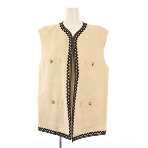 23SS ヘンプツイル4ポケットジレ ベスト 前開きトッパー バイカラー F ベージュ 黒 ブラック 22-07-31-07406