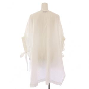 IENA ギャザースリーブブラウス シャツ プルオーバー 半袖 スキッパー リボン F 白 ホワイト 21051900028020