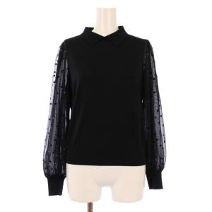 ニット 長袖 クルーネック シアー シースルー 切替 ウール 38 黒 ブラック /BB