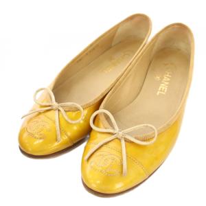 バレエシューズ フラットシューズ エナメル ココマーク 刺繍 37 黄色 イエロー G2819 /TK