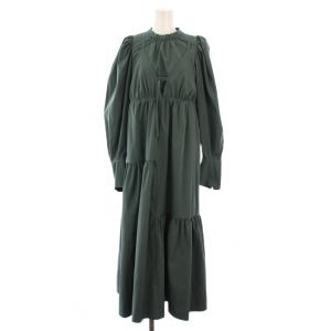 フレアワンピース マキシ ロング 長袖 レイヤード ワンカラー 0 緑 グリーン タグ付き 1233-03020