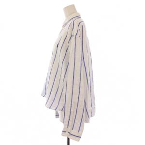 POLO RALPH LAUREN シャツ ブラウス 長袖 レギュラーカラー ロゴ 刺繍 ストライプ柄 麻 リネン バイカラー S 青 ブルー