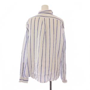 POLO RALPH LAUREN シャツ ブラウス 長袖 レギュラーカラー ロゴ 刺繍 ストライプ柄 麻 リネン バイカラー S 青 ブルー