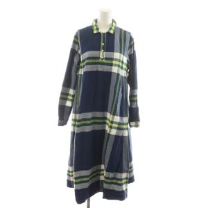 EXCLUSIVE FABRIC ビッグタータンワンピース ロング 長袖 チェック柄 紺 ネイビー 緑