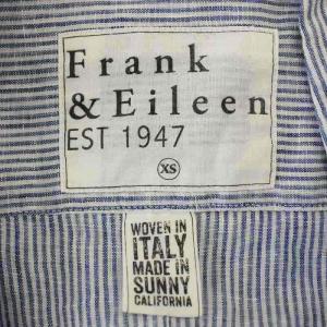 Frank&Eileen フランクアンドアイリーン BARRY リネン オープンカラー シャツ ストライプ ブラウス 長袖 麻 XS 青 ブルー /G