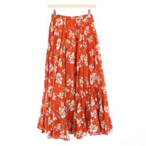 MARIHA 月影のスカート フレア イージー マキシ ロング ウエストゴム 花柄 36 オレンジ /BB