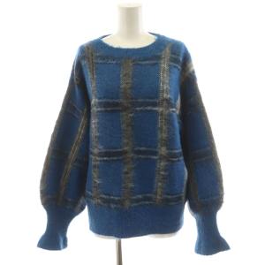 ニット セーター 長袖 チェック柄 モヘヤ混 青 ブルー 黒 ブラック 0181131020 /AN32