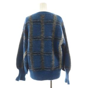 Ameri VINTAGE ニット セーター 長袖 チェック柄 モヘヤ混 青 ブルー 黒 ブラック 0181131020 /AN32