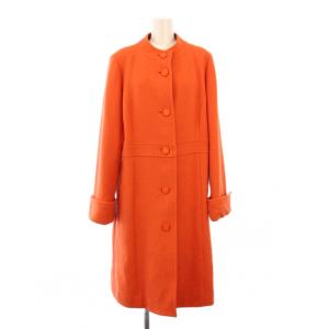FASHION ノーカラーコート アウター ロング丈 アンゴラ ウール混 カシミヤ混 13 オレンジ /BB