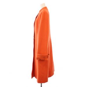 LEONARD FASHION ノーカラーコート アウター ロング丈 アンゴラ ウール混 カシミヤ混 13 オレンジ /BB