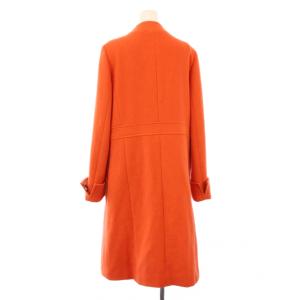 LEONARD FASHION ノーカラーコート アウター ロング丈 アンゴラ ウール混 カシミヤ混 13 オレンジ /BB