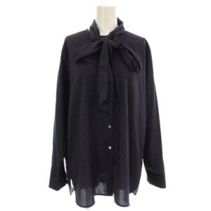 23AW ボウタイブラウス シャツ ブラウス ドット 水玉 長袖 F 黒 パープル 23051900400030
