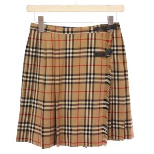 ヴィンテージ ラップスカート 巻き フレア ひざ丈 ベルト ウール フリンジ ノバチェック 36 茶 ブラウン